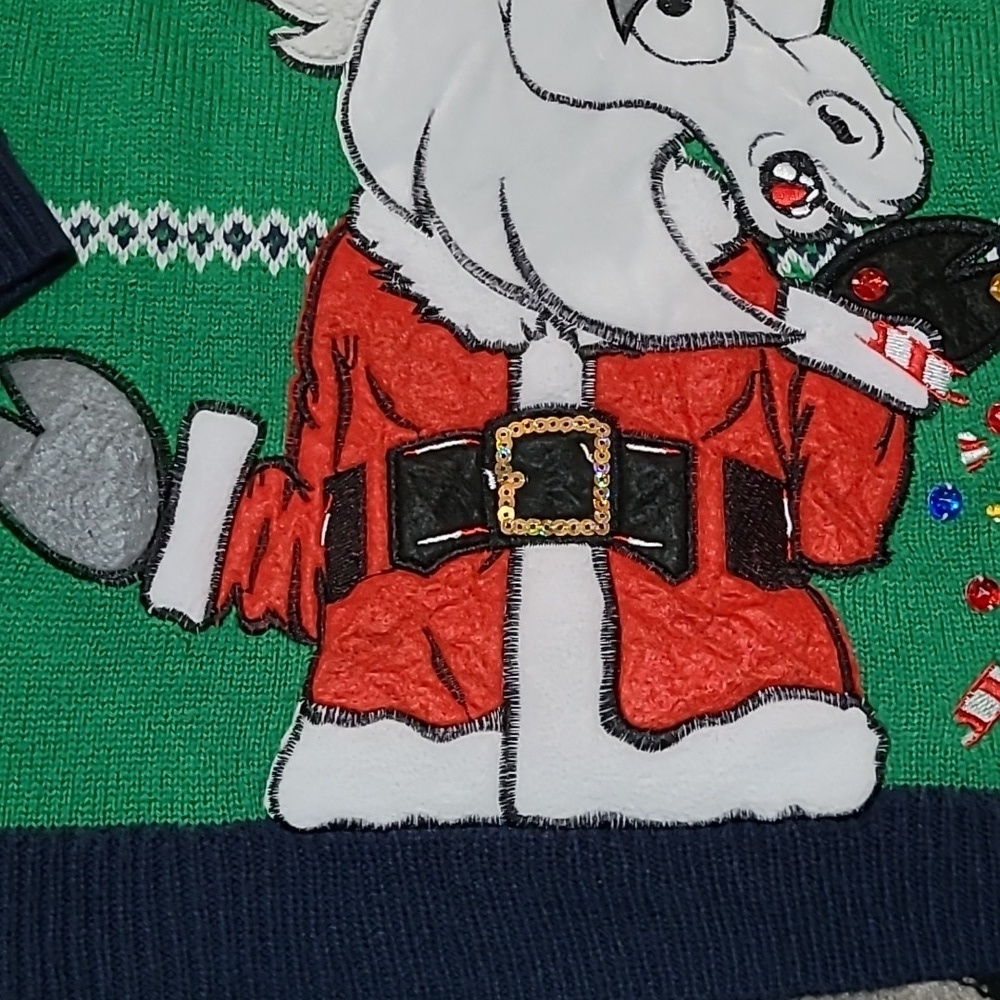 JOLLY SWEATERS EMBROIDERED UNICORN GOLD SEQUINS RHINESTONES CANDY CHRIST… - Picture 8 of 15